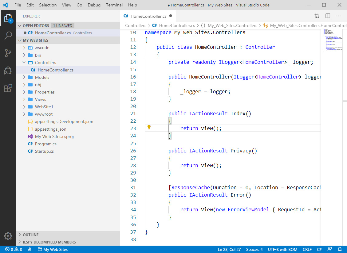 Интерфейс Visual Studio Code