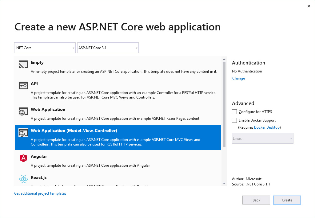 Создаем новое ASP.NET Core MVC приложение 