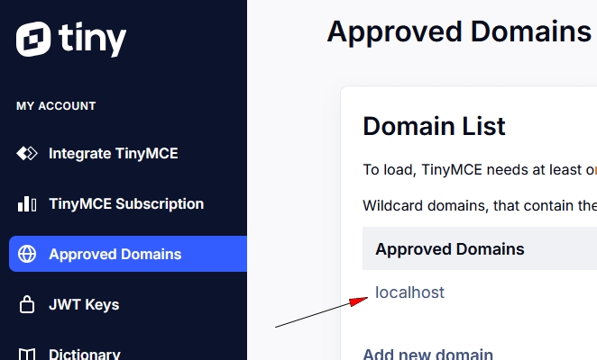 Добавляем localhost как одобренный домен